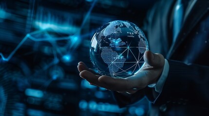 Leinwandbilder - Business service online digital technology Businessman holding digital globe hologram Quality business relationship Customer service advice and support Technology robot assistance onli : Generative AI