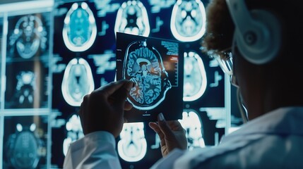 Poster - Medical technology Doctor use intelligence software of AI for diagnosis brain increasing accuracy patient treatment Research and Medical development technology to improve patient healt : Generative AI