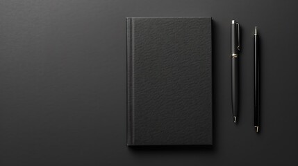 Poster - Solid Gray Background with Notepad and Pen, Ample Copy Space