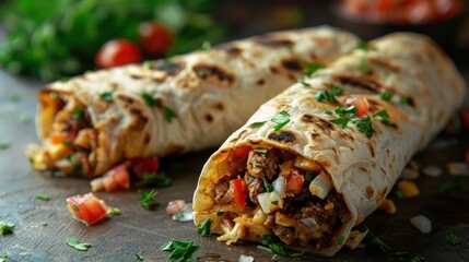 Canvas Print - a burrito cut in half on a cutting board