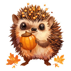 Wall Mural - autumn hedgehog with an acorn