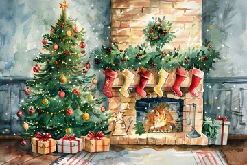 Canvas Print - Christmas Magic: Watercolor stickers featuring illustrations