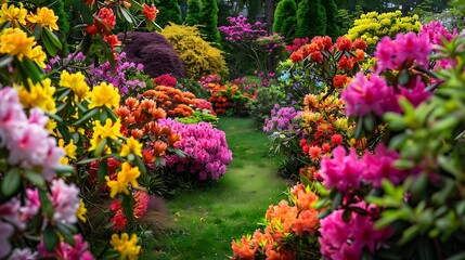 Wall Mural - Colorful Flowers in a Garden Path - Realistic Photo