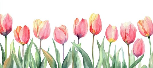 Sticker - Watercolor tulip flowers background banner, copy space for text