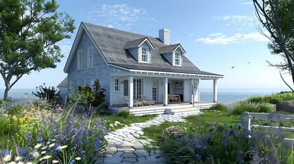 Wall Mural - Basic vacation house in the gray cape codstyle