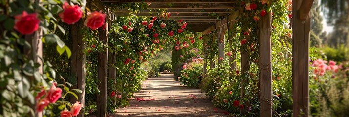 Wall Mural - Pathway Through a Rose Garden Illustration