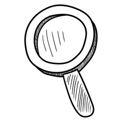 Hand drawn doodle magnifying glass on white background.