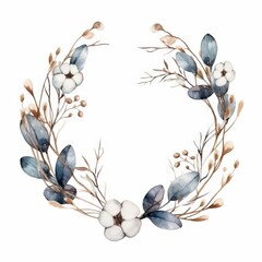 Wall Mural - Watercolor Floral Wreath with Cotton Flowers