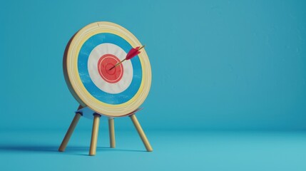 A blue background with an arrow hitting the bullseye of a target, symbolizing precision and achievement