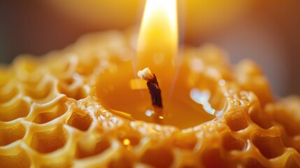 Poster - Close up of beeswax candle wick burning