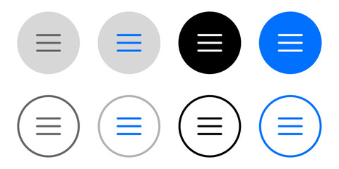Hamburger Menu icon. Interface Design. Grey, blue and black button.