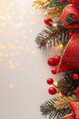 Wall Mural - Festive Christmas banner and xmas poster, bright decorative decorations New Year holiday background. Christmas greeting card, flyer brochure cover card, party invitation