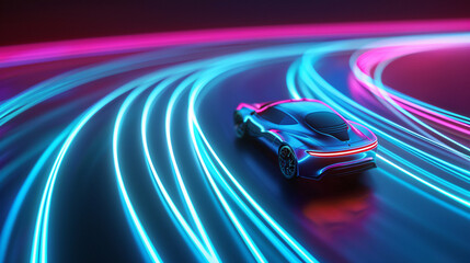 Canvas Print - Future car concept 3D illustration, technological car advertising background design