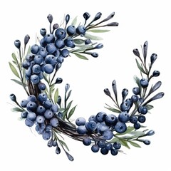 Wall Mural - Watercolor Wreath of Blueberries