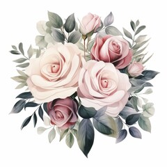 Poster - Watercolor Bouquet of Roses and Greenery