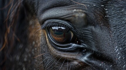 Sticker - Closeup of a black horse eye displaying hues of daylight