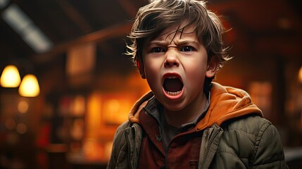 Sticker - A young boy screaming with an angry facial expression 