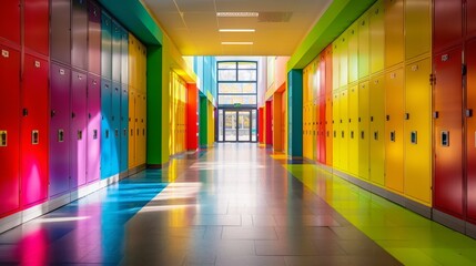 Poster - Colorful School Lockers Corridor.