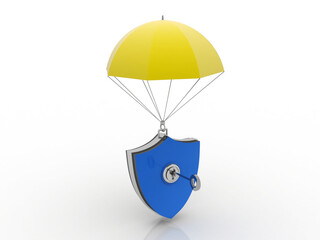 Poster - 3d illustration Security concept - shield with umbrella