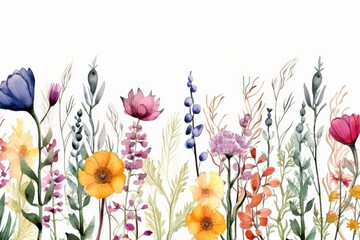 Poster - Watercolor Painting of Colorful Wildflowers