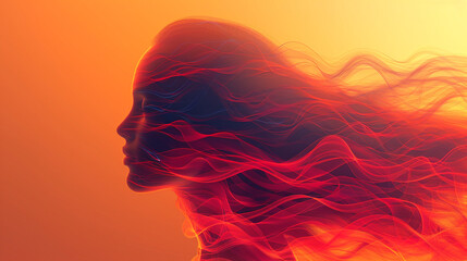 Wall Mural - Abstract Human Silhouette with Flowing Hair in Vibrant Colors