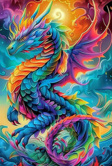 Wall Mural - Colorful dragon in rainbow colors