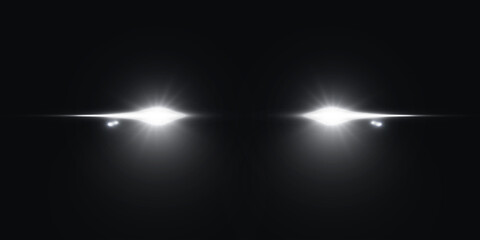 Wall Mural - cars light effect. white glow car headlight bright beams ray isolated on transparent background