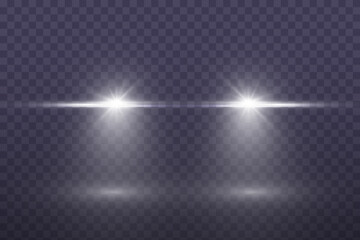 Wall Mural - cars light effect. white glow car headlight bright beams ray isolated on transparent background