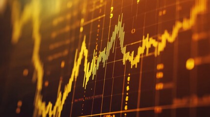 Aufkleber - Close-up of a gold price chart on a digital screen with sharp upward trends and indicators.