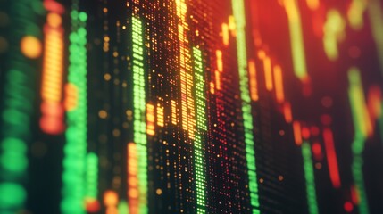 Aufkleber - Close-up of a gold stock market graph with green and red candlesticks on a screen.