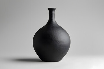 Black ceramic vase isolated on grey background