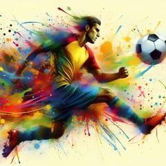 Wall Mural - Color explosion Soccer player depicted in a lively and vibrant paint splash style.