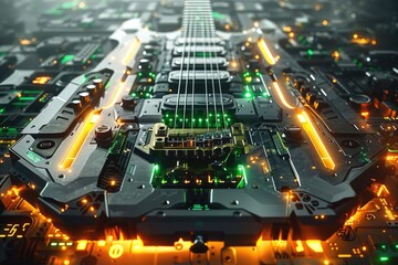 Futuristic Electric Guitar Circuit Board Design