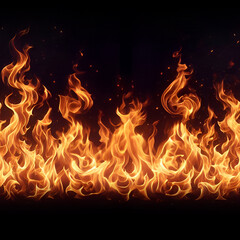 Wall Mural - Fire flames seamless pattern on black background. Repeating flame for banner background.