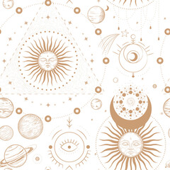 Wall Mural - illustration set of moon phases. Different stages of moonlight activity in vintage engraving style. Zodiac Signs	