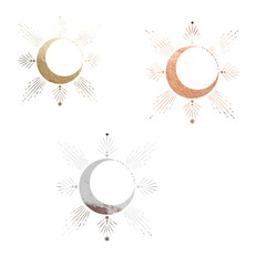 illustration set of moon phases. Different stages of moonlight activity in vintage engraving style. Zodiac Signs	