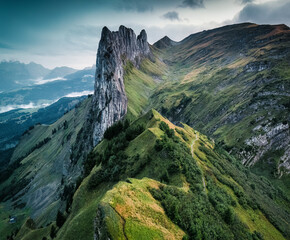 Wall Mural - Landscape of rocky mountain ridge of Saxer Lucke in Swiss Alps at Appenzell, Switzerland