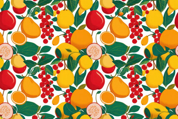 A bright pattern with fruits and berries, creating a picturesque background; Ideal for textile design and packaging