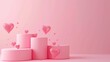 © Drap - 3d rendering of minimal scene of blank podium with Valentine's Day theme. Display stand for product presentation mock up. Cylinder stage in sweet lovely pink color with simple design