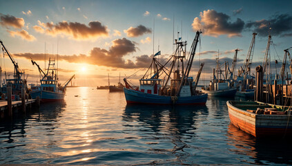 Canvas Print - Seaport with fishing ships