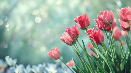 Canvas Print - Tulips in spring side view with space for inscription