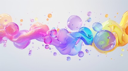 Wall Mural - 3d render of abstract gradient colorful fluids drop, soap bubble, blob that floating on the air isol