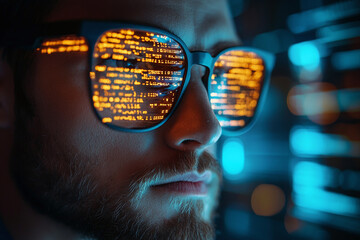 photograph of a software tester analyzing code: a qa tester evaluating software performance.