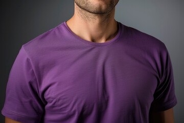 Wall Mural - Close-up of a Man's Purple T-Shirt with a Crew Neck