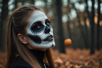  A woman with skull make up on Halloween day