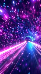 Wall Mural - Abstract sci-fi tunnel with vibrant pink and blue lights, evoking speed and cosmic themes akin to traveling through a wormhole or space tunnel.