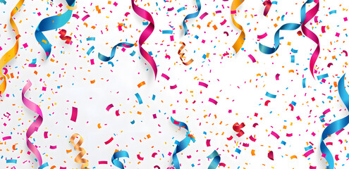 Wall Mural - Colorful confetti with ribbons on a white background.