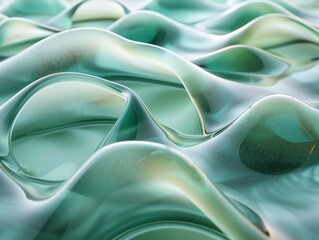 Wall Mural - Close-up of a wavy, abstract green glass surface