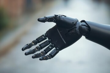 Sticker - Robot hand with a mechanical and rugged design emphasizing durability and industrial application.