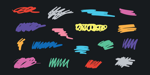 Poster - Abstract scribble, chaos doodle elements for design.  Chalk or marker hand drawn rouge scratches.